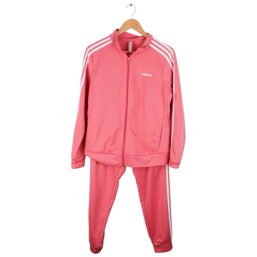 Adidas Pink 3 Stripe Tracksuit Jacket Pants Set Women's Size Large Full Zip